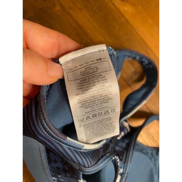 Adidas Peloton L Sports Bra Blue Geometric Racerback Athletic Workout - Picture 7 of 9